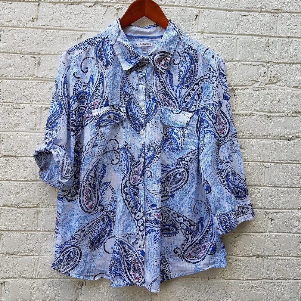 $5 SALE * XL Croft & Barrow blue paisley lightweight buttondown top